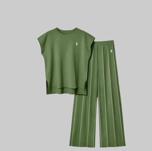 Gilet senza maniche in maglia da donna + pantaloni a gamba larga