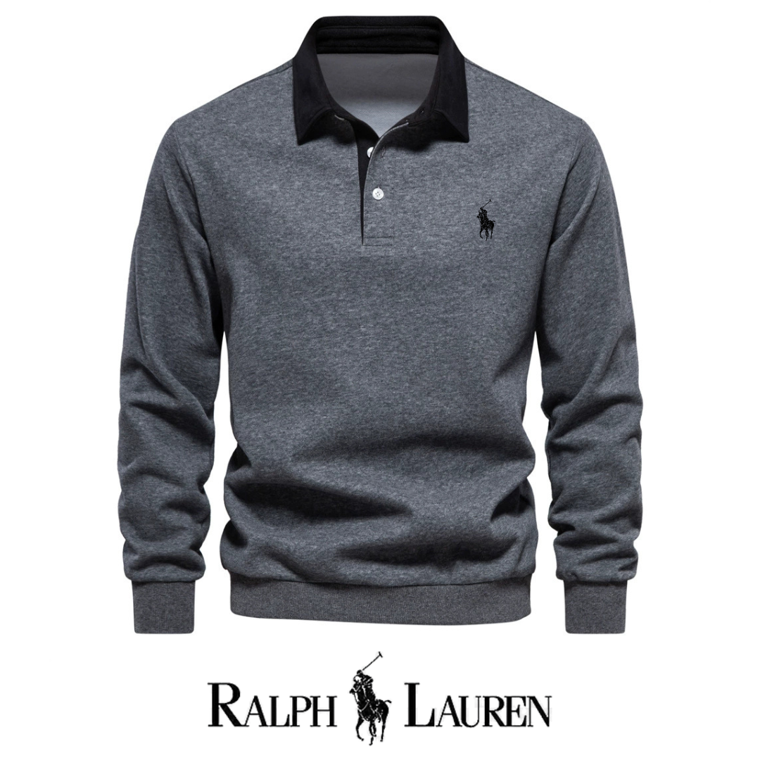 RL – Maglione a maniche lunghe con collo polo da uomo per l'autunno