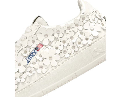 Scarpe da ginnastica basse da donna in pelle con dettagli floreali