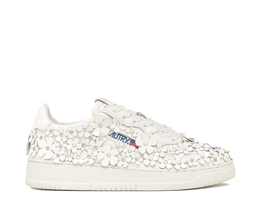 Scarpe da ginnastica basse da donna in pelle con dettagli floreali
