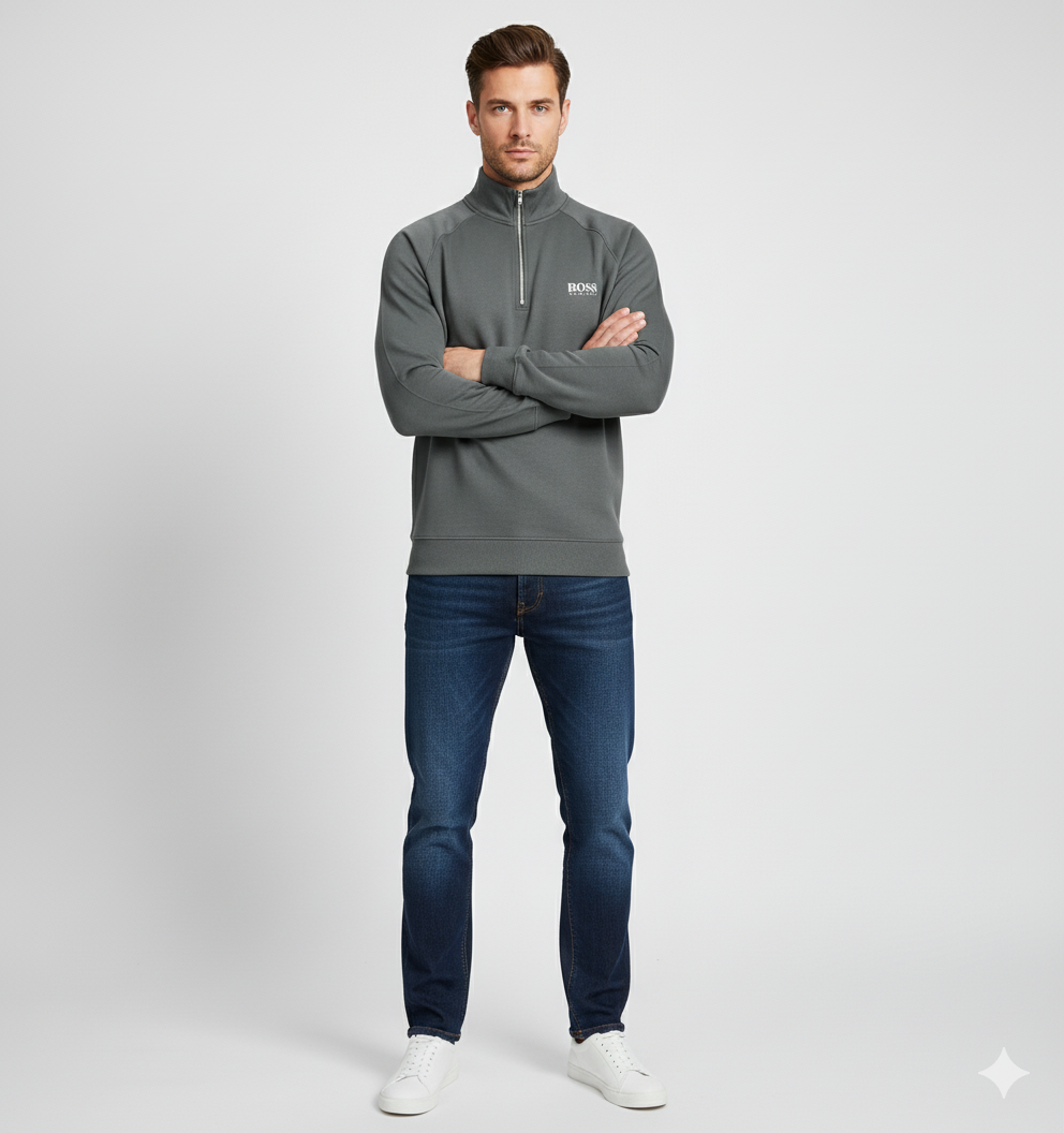 Maglione in Cotone con Mezzo Zip