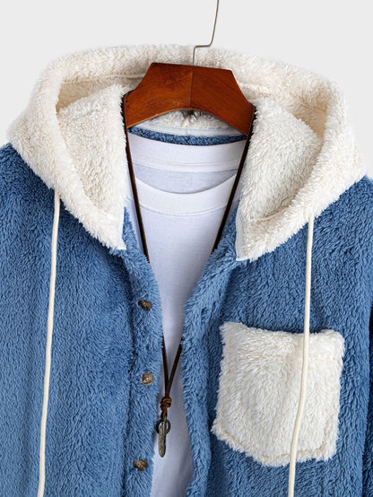 Camicia con Cappuccio in Teddy a Contrasto