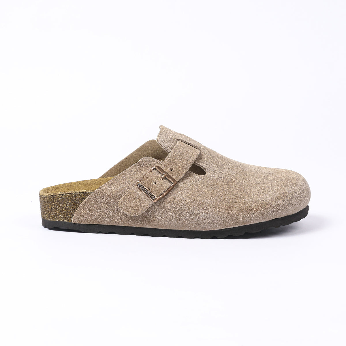 Birkenstock Boston Classic Sabot in Pelle Scamosciata Taupe