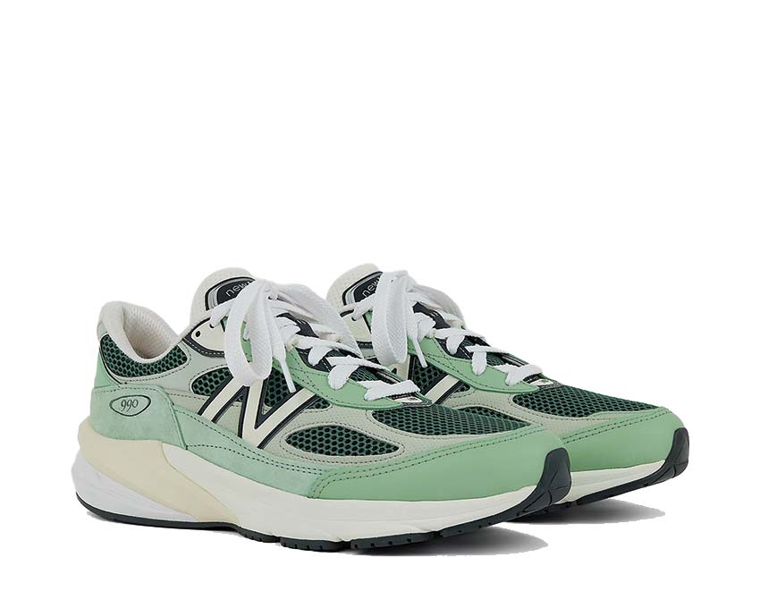Scarpe da ginnastica in pelle e tessuto con suola ammortizzata, colore menta naturale, produzione USA