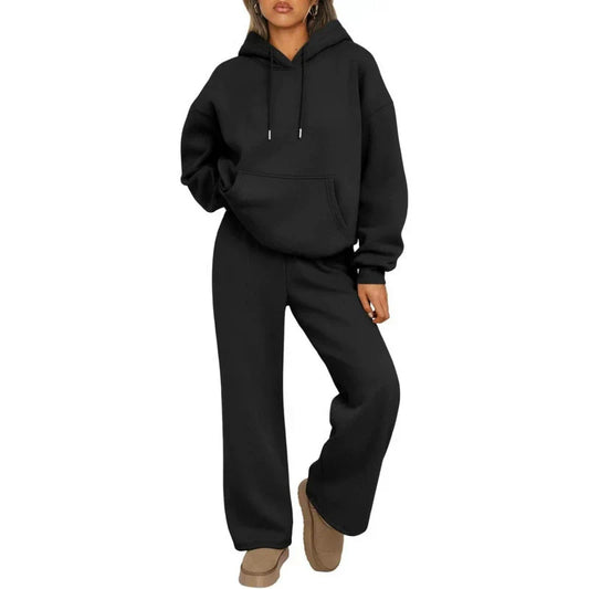 Set da Donna per il Tempo Libero – Felpa in Pile Morbido & Pantaloni Sweat a Gamba Larga