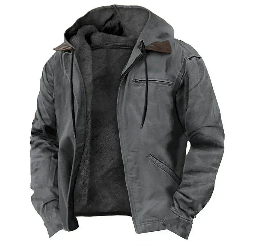 Giacca in Cotone con Cappuccio da Uomo – Zip Casual Foderata in Pile