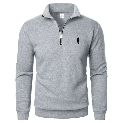 RL - Felpa casual da uomo con colletto alto e zip a metà