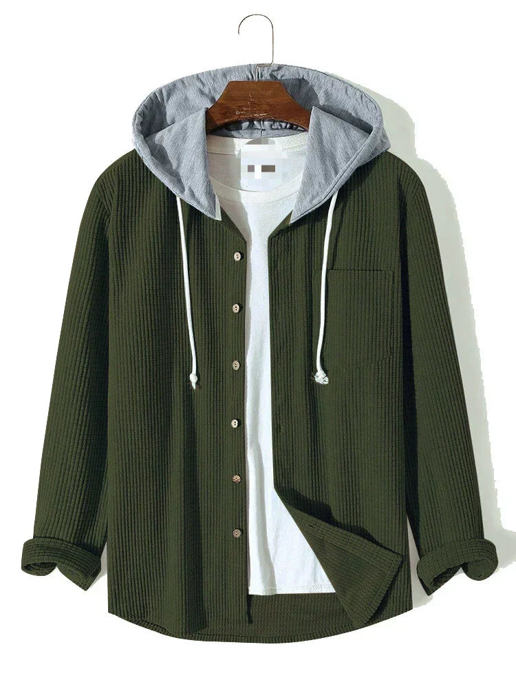 Camicia con Cappuccio in Corduroy a Waffle