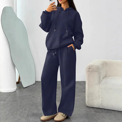 Set da Donna per il Tempo Libero – Felpa in Pile Morbido & Pantaloni Sweat a Gamba Larga