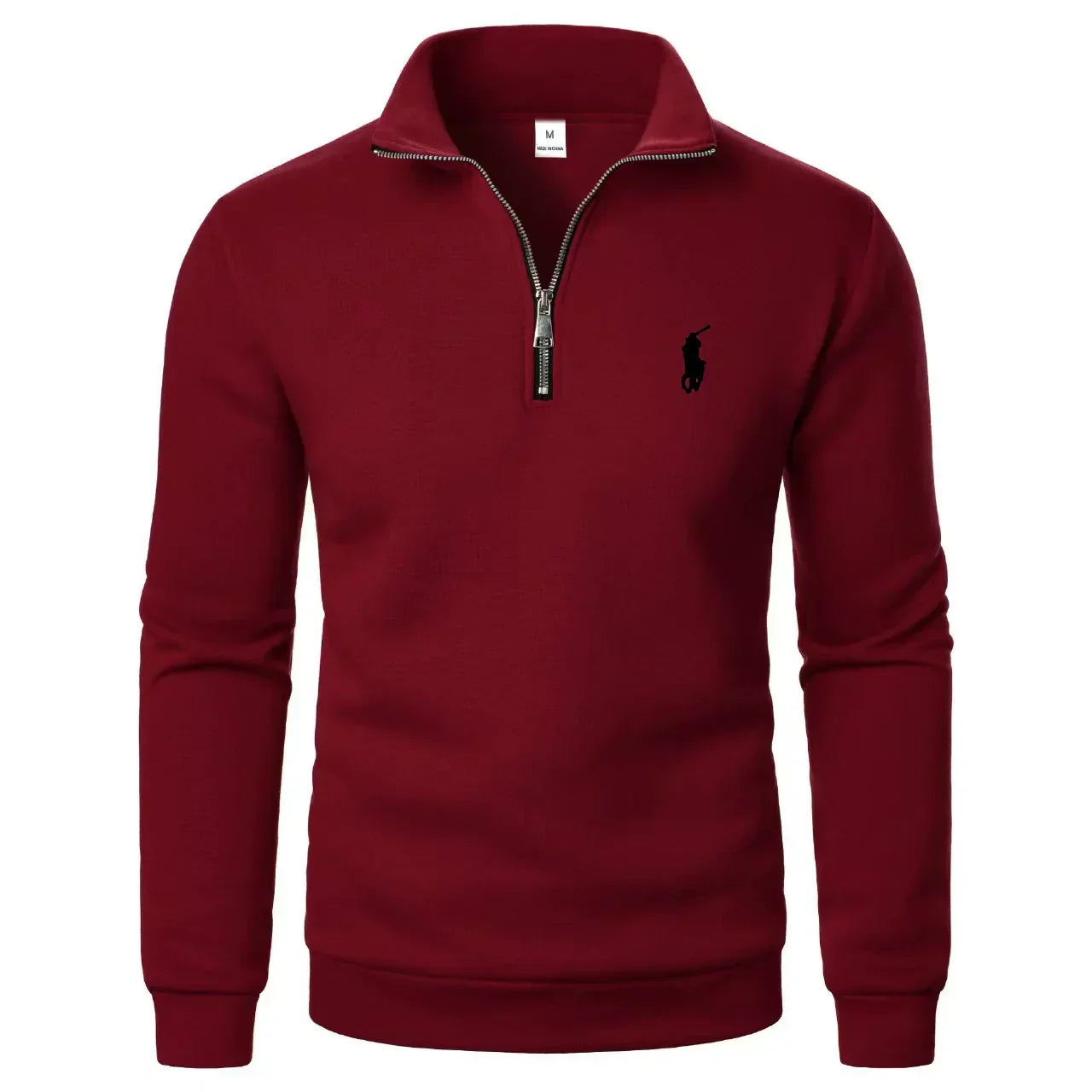 RL - Felpa casual da uomo con colletto alto e zip a metà