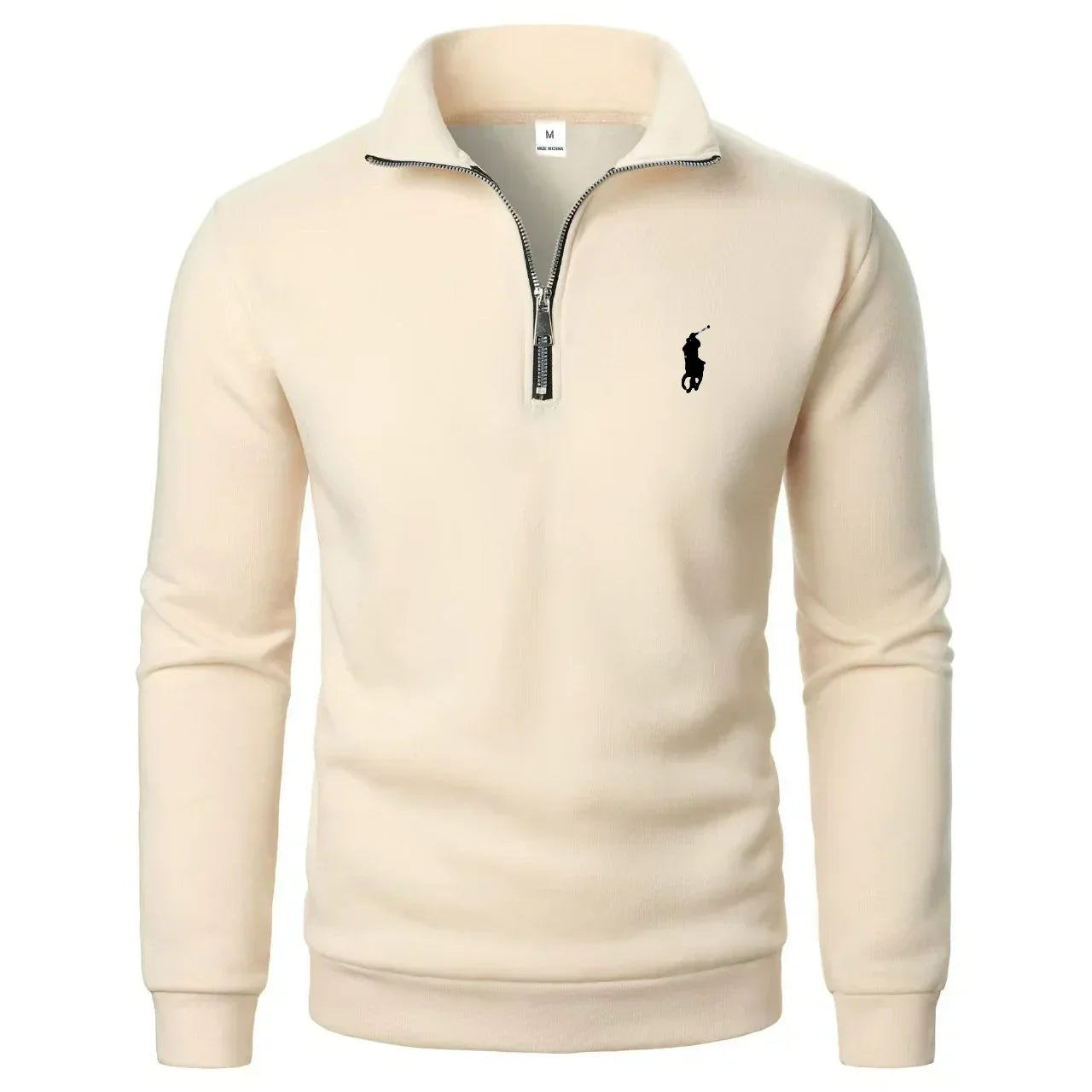 RL - Felpa casual da uomo con colletto alto e zip a metà