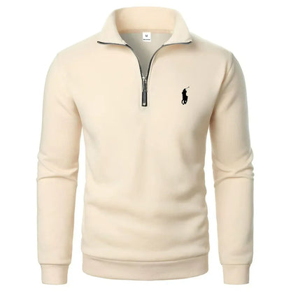 RL - Felpa casual da uomo con colletto alto e zip a metà