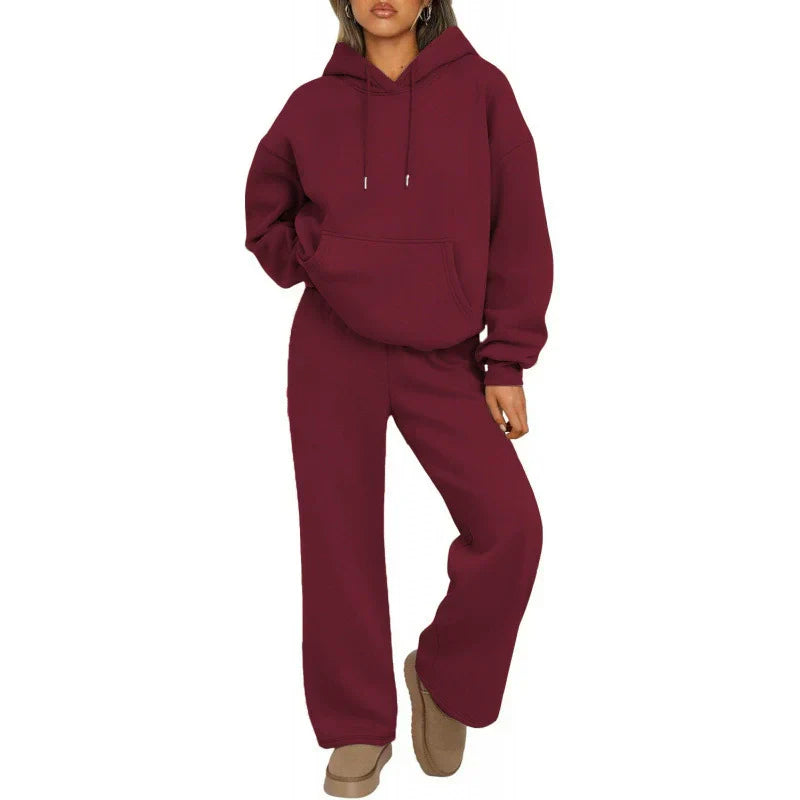 Set da Donna per il Tempo Libero – Felpa in Pile Morbido & Pantaloni Sweat a Gamba Larga