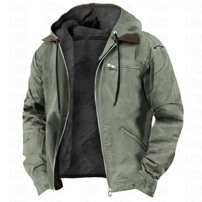 Giacca in Cotone con Cappuccio da Uomo – Zip Casual Foderata in Pile