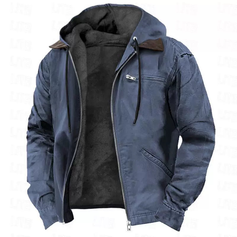 Giacca in Cotone con Cappuccio da Uomo – Zip Casual Foderata in Pile