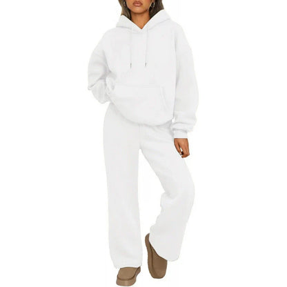 Set da Donna per il Tempo Libero – Felpa in Pile Morbido & Pantaloni Sweat a Gamba Larga