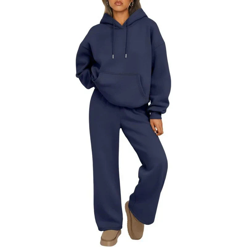 Set da Donna per il Tempo Libero – Felpa in Pile Morbido & Pantaloni Sweat a Gamba Larga