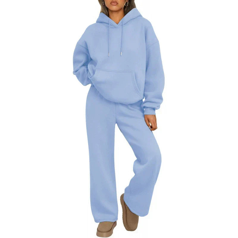Set da Donna per il Tempo Libero – Felpa in Pile Morbido & Pantaloni Sweat a Gamba Larga
