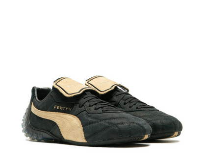 Scarpa sportiva in pelle nera e marrone chiaro con design elegante
