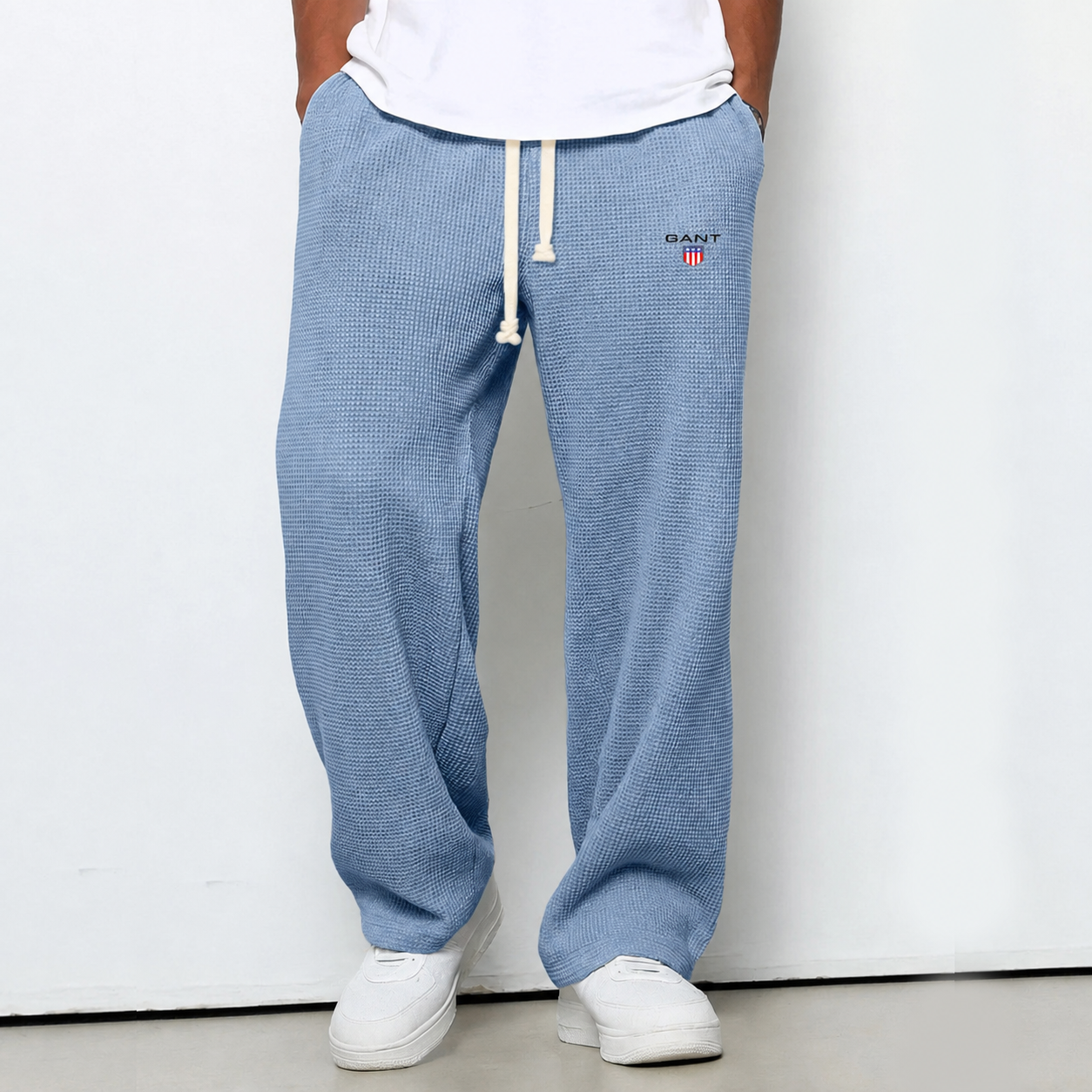 Pantaloni Waffle Knit Relaxed - Azzurro