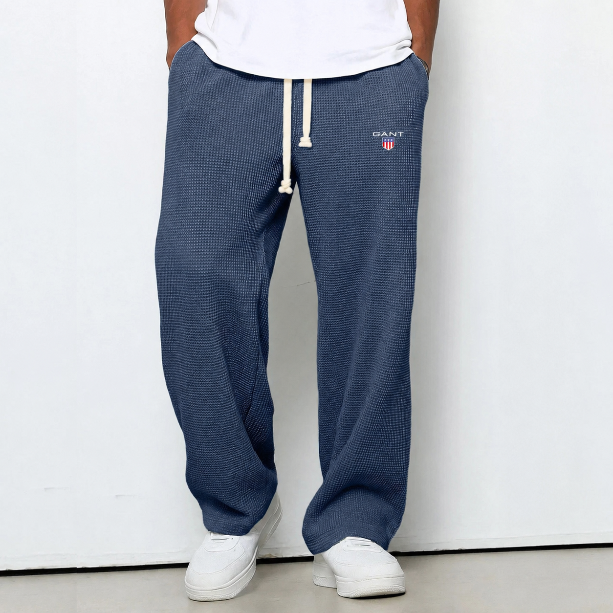 Pantaloni Waffle Knit Relaxed - Blu Marino