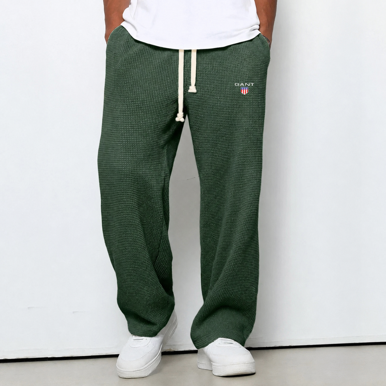 Pantaloni Waffle Knit Relaxed - Verde Scuro