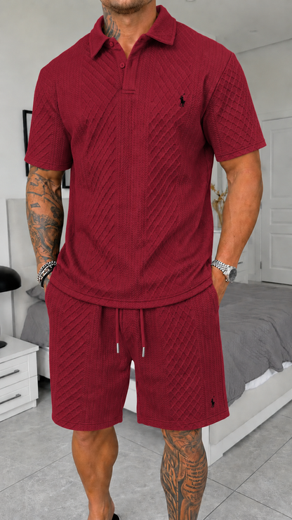 Completo Estivo Polo e Pantaloncini Jacquard - Rosso Vino