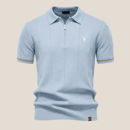 Polo Mezza Zip Taglio Iconico - Azzurro/Bianco