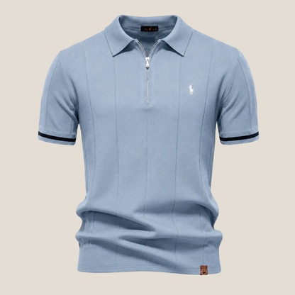Polo Mezza Zip Taglio Iconico - Blu mare/Bianco