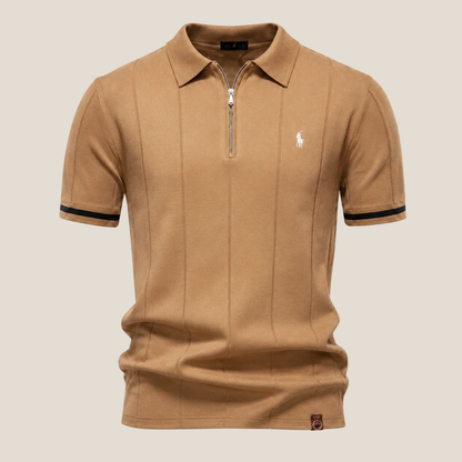 Polo Mezza Zip Taglio Iconico - Cammello/Bianco