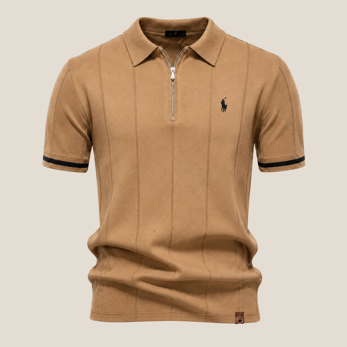 Polo Mezza Zip Taglio Iconico - Cammello/Nero