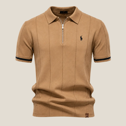 Polo Mezza Zip Taglio Iconico - Cammello/Nero