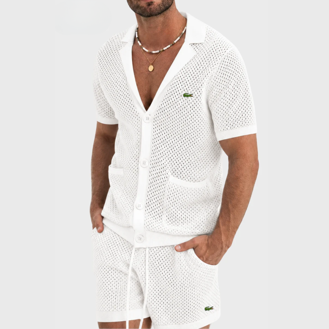 Completo Resort in Tricot Traforato - Bianco