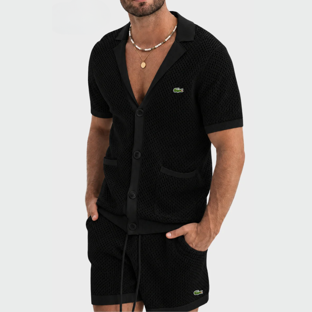 Completo Resort in Tricot Traforato - Nero