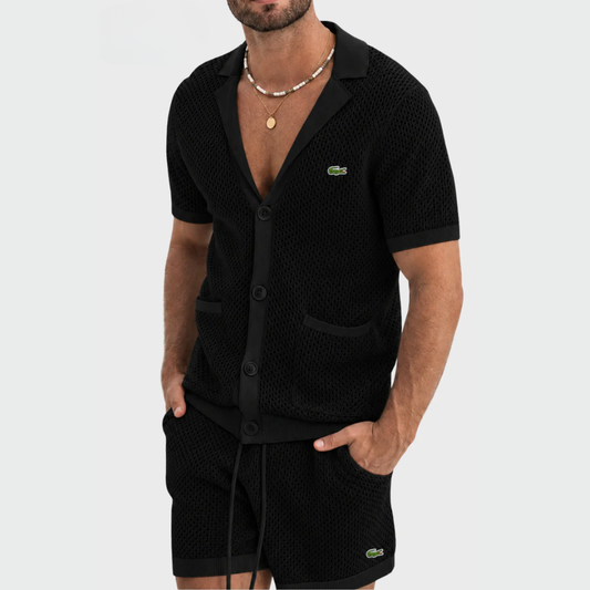 Completo Resort in Tricot Traforato - Nero