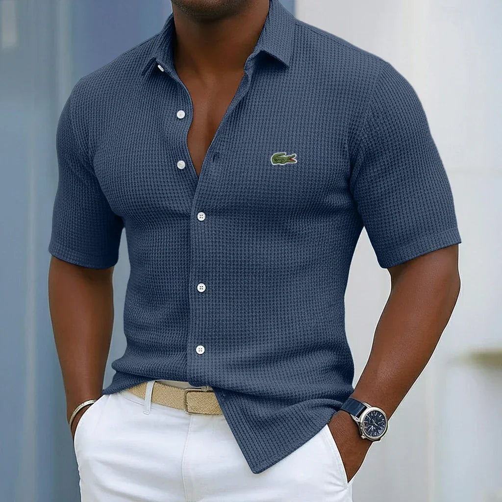 Camicia Casual in Cotone Waffle - Blu marino