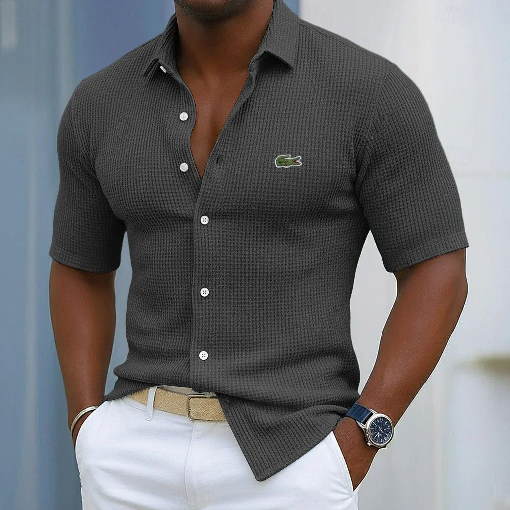 Camicia Casual in Cotone Waffle - Nero