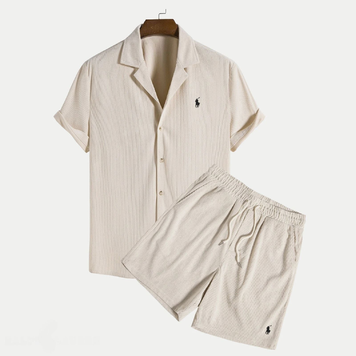 Completo Estivo Camicia e Shorts Testurizzato - Khaki