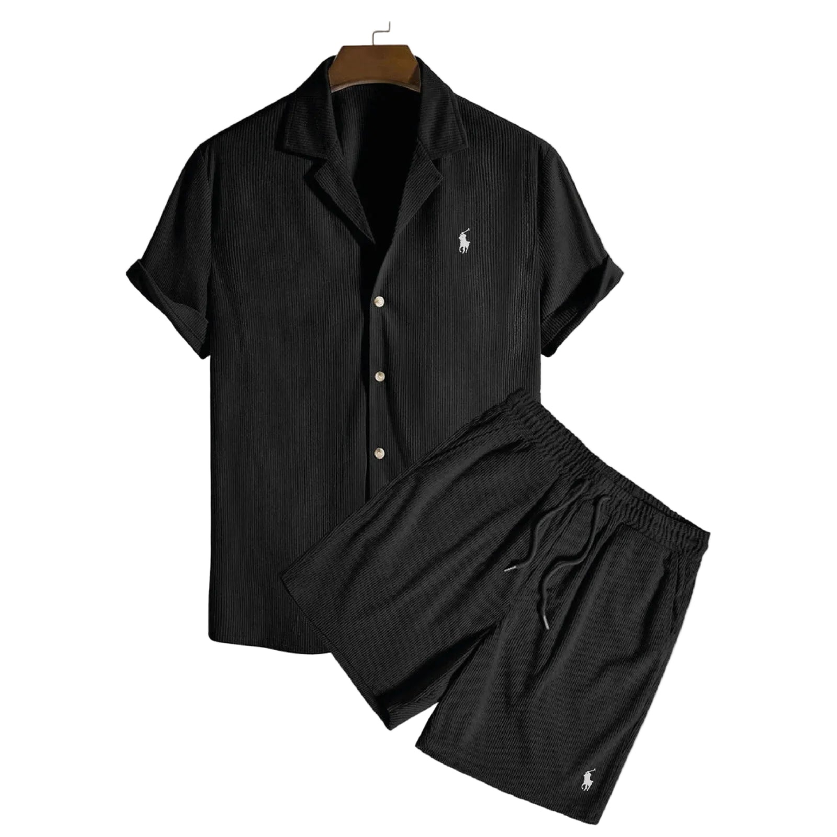 Completo Estivo Camicia e Shorts Testurizzato - Nero