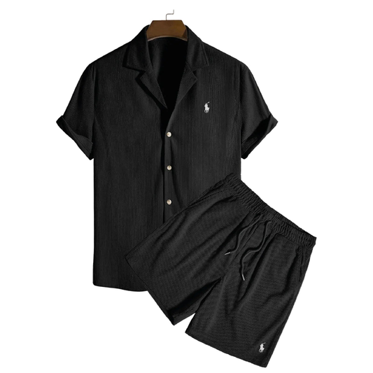 Completo Estivo Camicia e Shorts Testurizzato - Nero