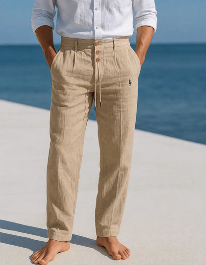 Pantaloni in Lino con Coulisse - Khaki