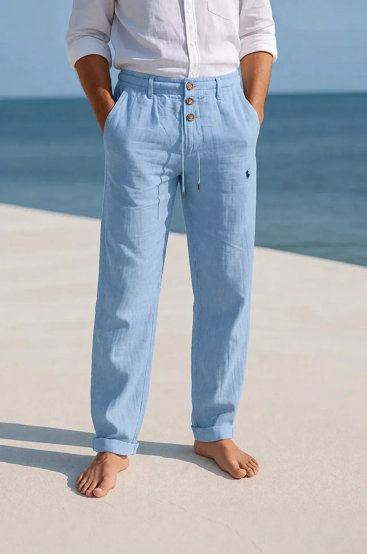 Pantaloni in Lino con Coulisse - Blu