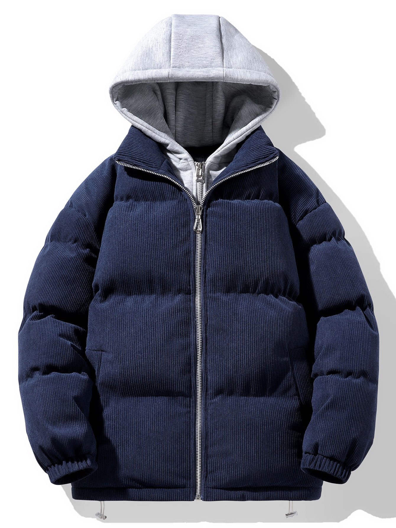 Cappotto Puffer con Cappuccio e Zip in Corduroy 2 in 1