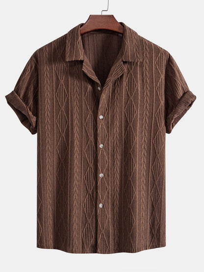 Camicia Geometrica Jacquard Cubana & Pantaloni in Lino a Gamba Dritta