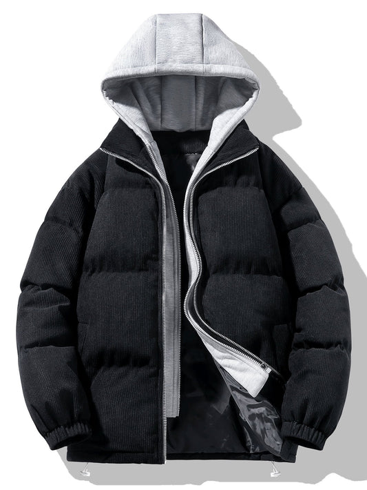 Cappotto Puffer con Cappuccio e Zip in Corduroy 2 in 1