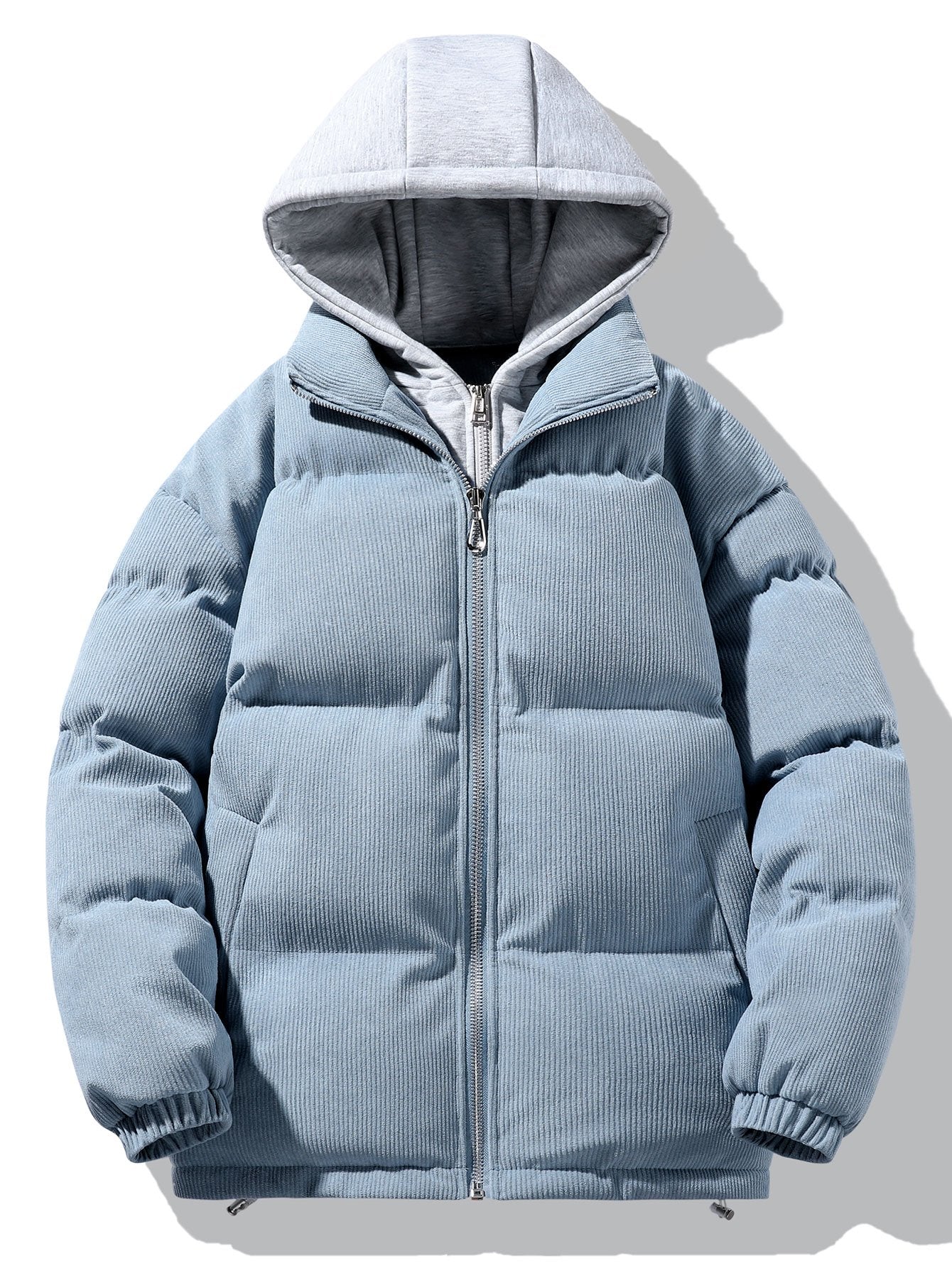 Cappotto Puffer con Cappuccio e Zip in Corduroy 2 in 1