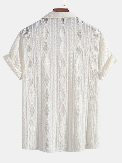 Camicia Geometrica Jacquard Cubana & Pantaloni in Lino a Gamba Dritta