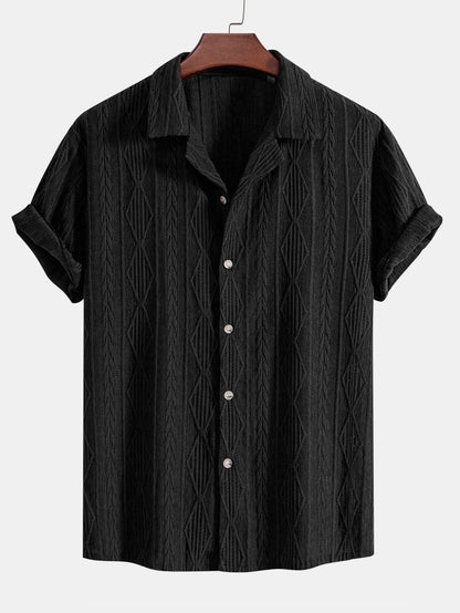 Camicia Geometrica Jacquard Cubana & Pantaloni in Lino a Gamba Dritta