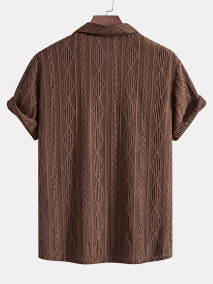 Camicia Geometrica Jacquard Cubana & Pantaloni in Lino a Gamba Dritta