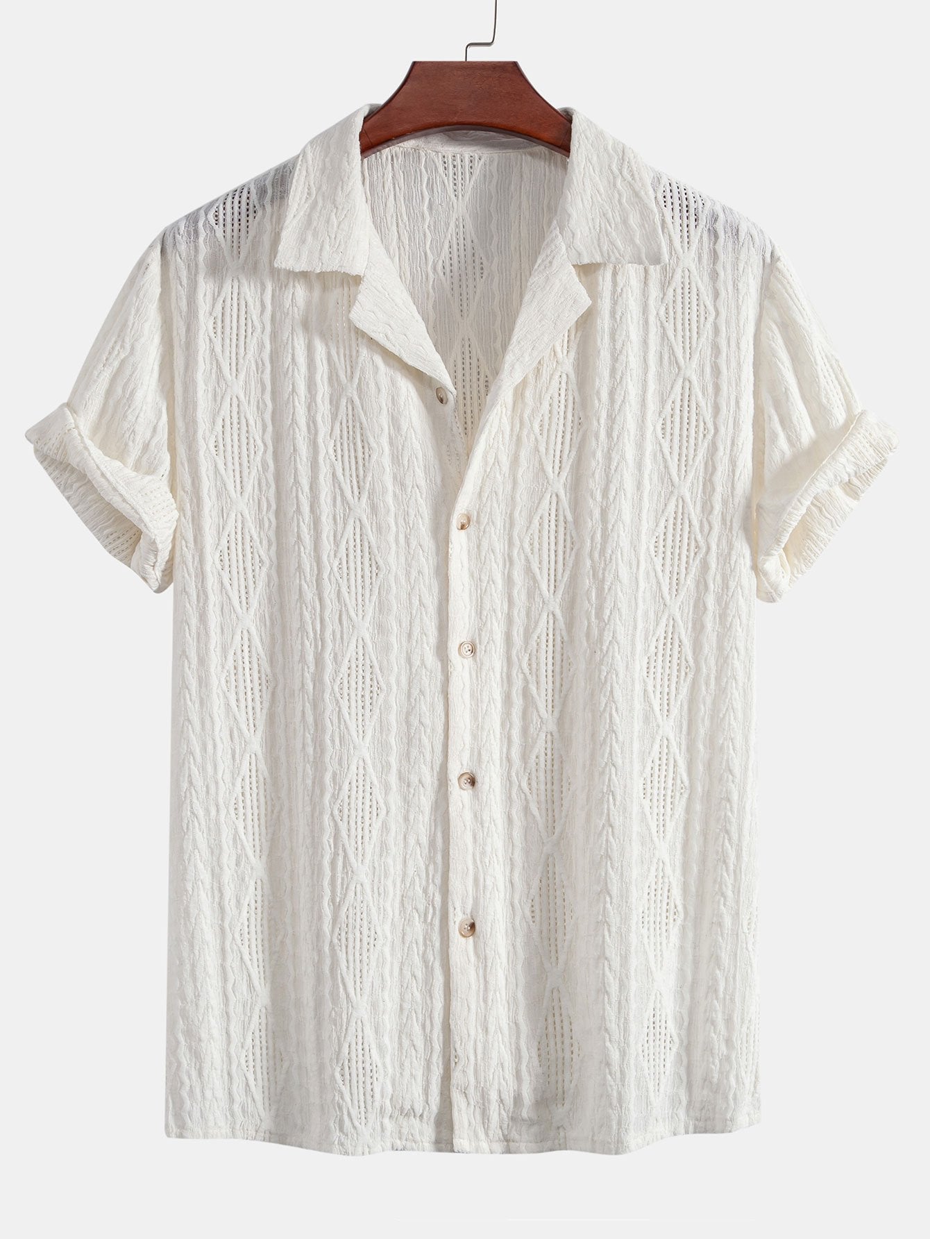 Camicia Geometrica Jacquard Cubana & Pantaloni in Lino a Gamba Dritta